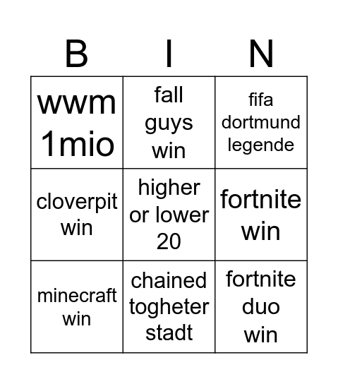 game olympiade Bingo Card