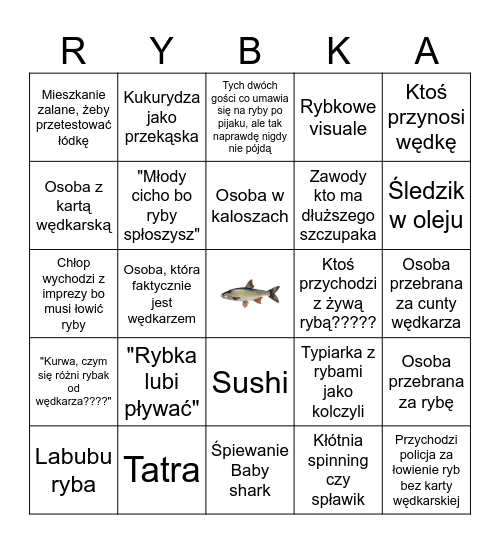 Wędkarska impreza bingo Card