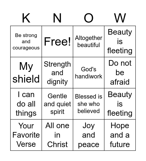 Top 20 Women’s Bible Verses Bingo Card