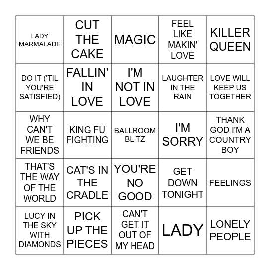 HITS OF 1975 Bingo Card