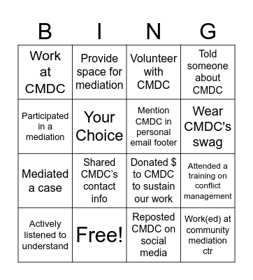 Community Mediation DC BINGO Card