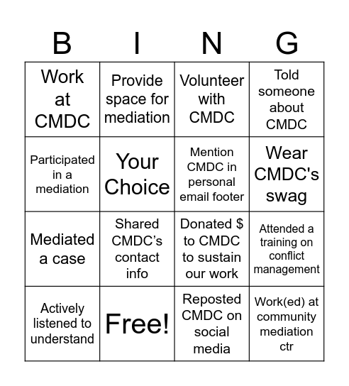 Community Mediation DC BINGO Card
