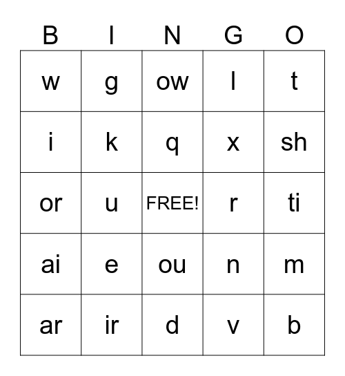 Phonograms Bingo Card