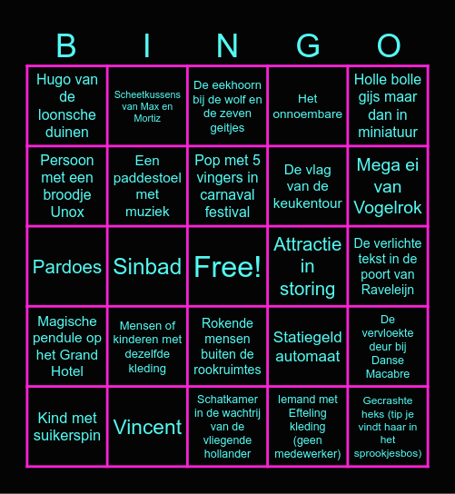 Efteling bingo Card