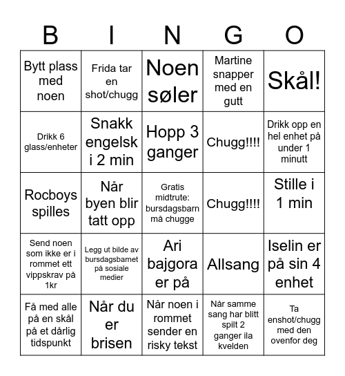 Bursdags bingo Card