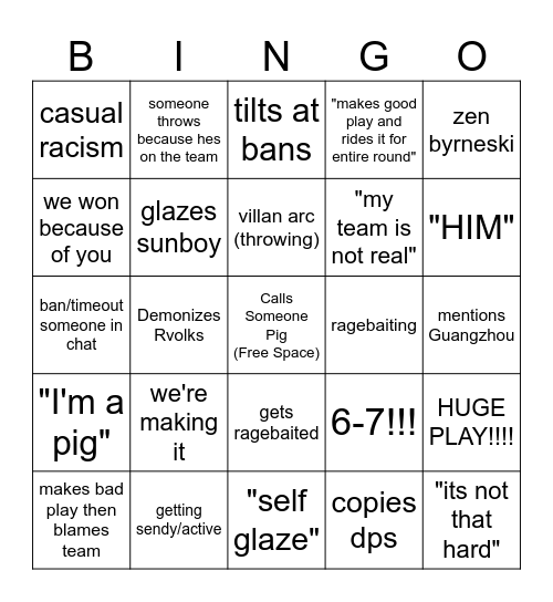 Byrneski Bingo Card