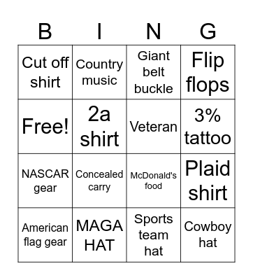 Gun Show Bingo Card