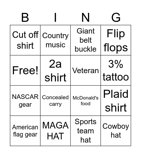 Gun Show Bingo Card