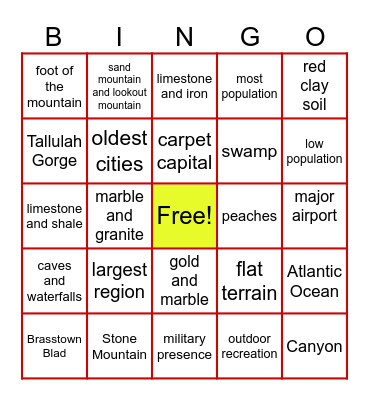 Georgia Regions BINGO Card