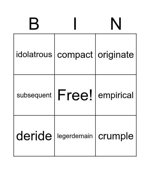 Vocabulary Sept. 15 - 21 Bingo Card