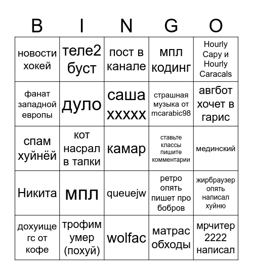 Мефедроновое Бинго Bingo Card