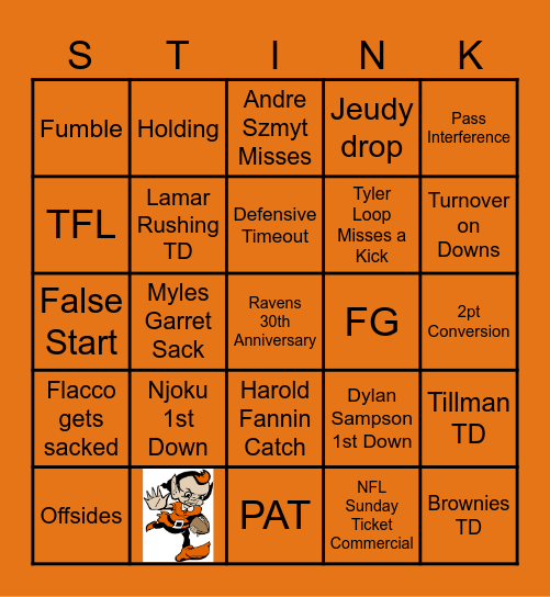 Browns vs Ravens Bingo Card