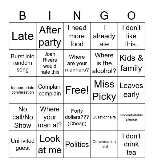 Bingo Bango Bongo Bingo Card