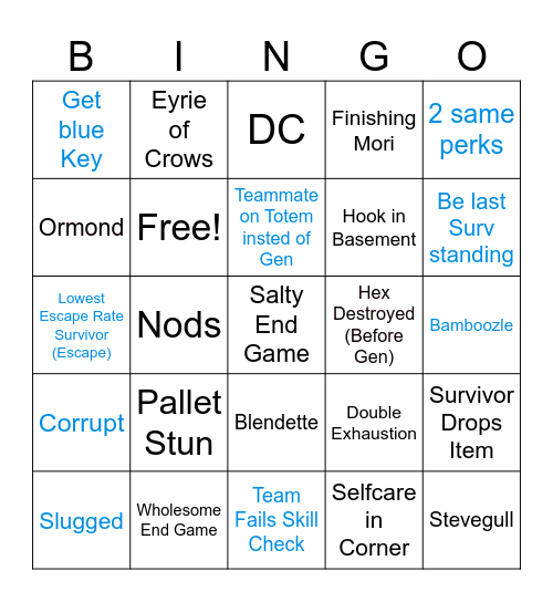 Dead by Daylight Survivor Bingo Card