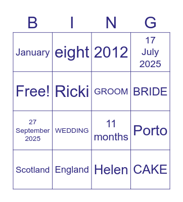 BRIDAL BINGO Card