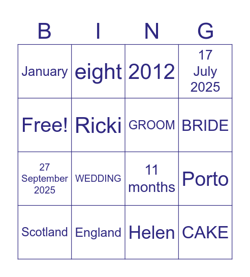 BRIDAL BINGO Card