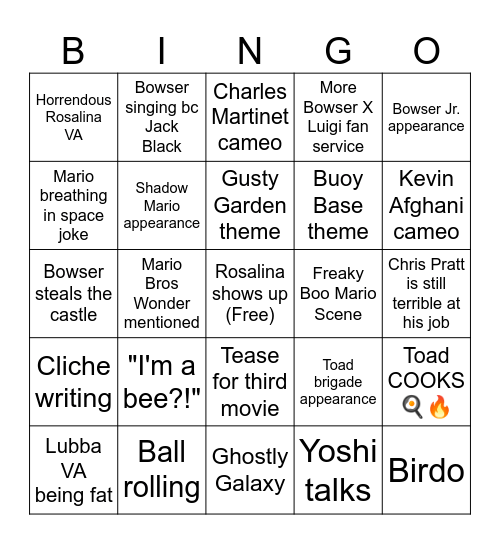 Mario Galaxy movie predictions Bingo Card
