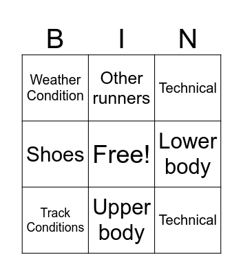 XC Bingo Card