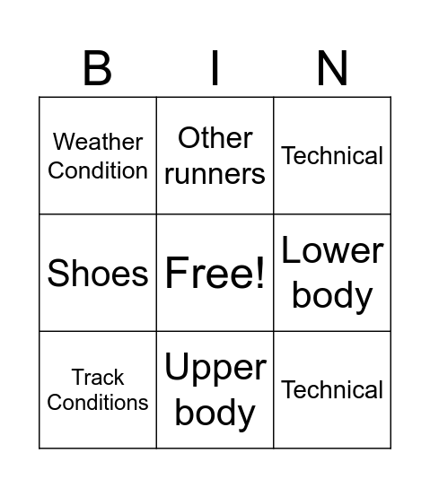 XC Bingo Card