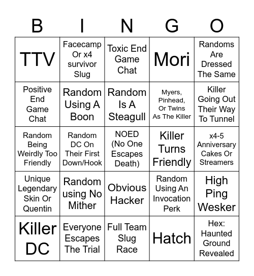 DBD Bingo Card