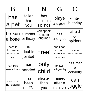 Get to know each other - LIVE LOUD Bingo Card