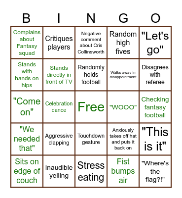 Sunday Football Bingo Card