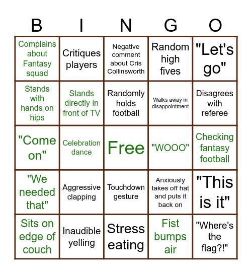 Sunday Football Bingo Card