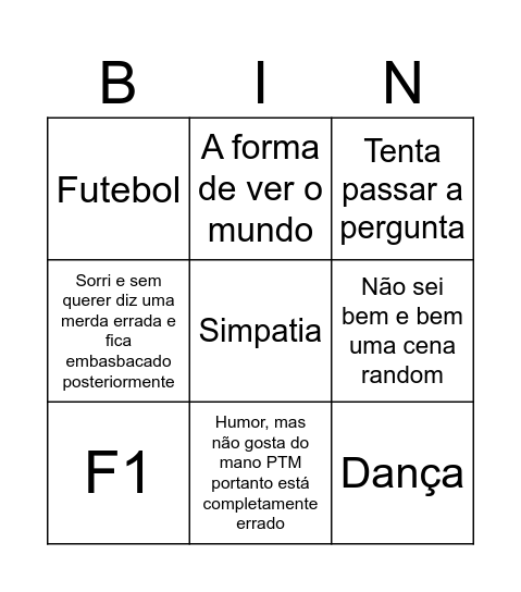 O que é que temos em comum? Spoiler: Nada Bingo Card