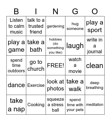 Coping with stress! Bingo Card