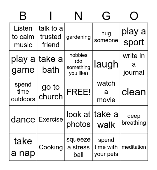 Coping with stress! Bingo Card
