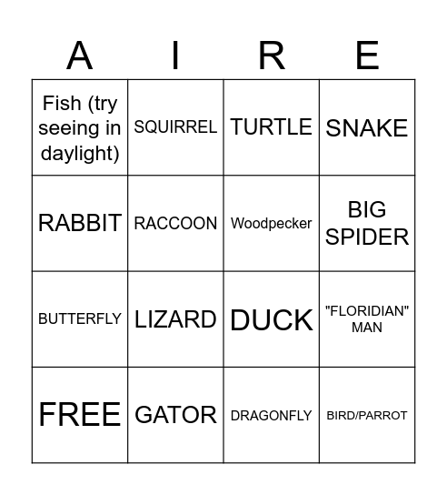 ANIMAL FINDER Bingo Card