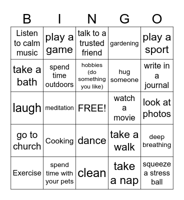 Coping with stress! Bingo Card