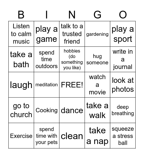 Coping with stress! Bingo Card