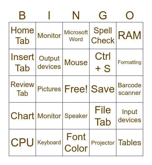 Computer Bingo Card