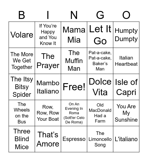 Ciao Baby Bing Bingo Card