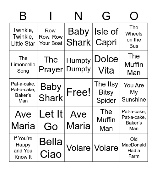 Ciao Baby Bing Bingo Card