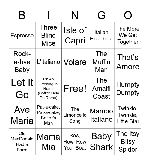 Ciao Baby Bingo Card