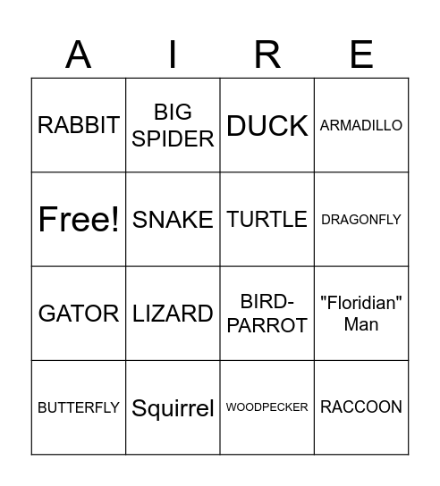 IanAire Wildlife Bingo Card