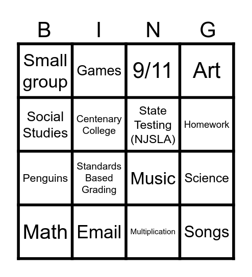 Back To School Night Bingo Card