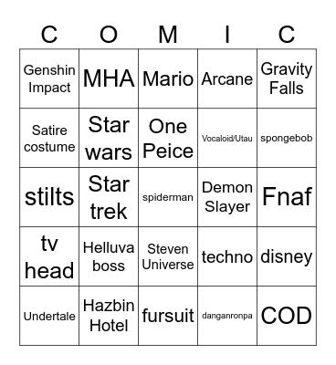 COMIC CON 2026 Bingo Card