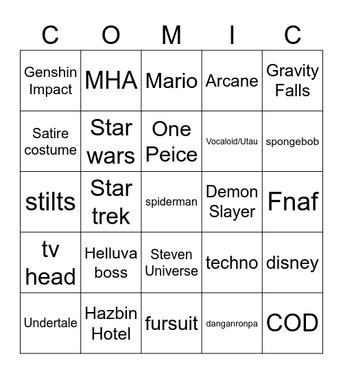 COMIC CON 2026 Bingo Card