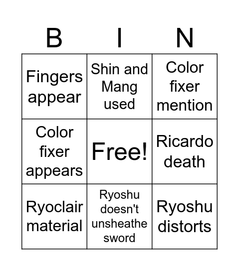 Canto 9 Bingo card Bingo Card