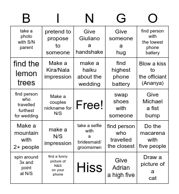 Wedding Bingo Card
