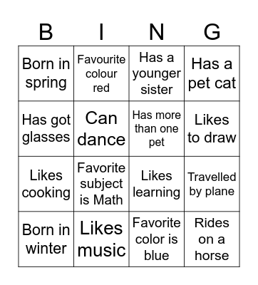 Classmate Bingo Card