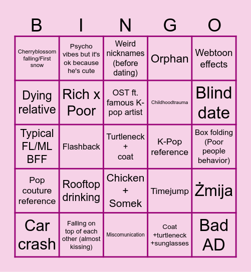 K-Drama Bingo Card