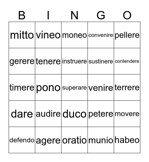 VERBS Bingo Card