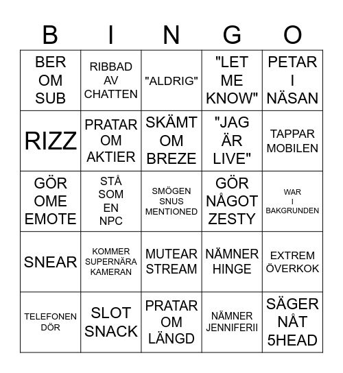 NOAH SHARK IRL GBG STREAM Bingo Card