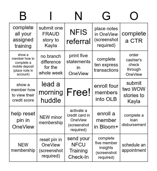 NAVY FEDERAL CREDIT UNION Bingo Card