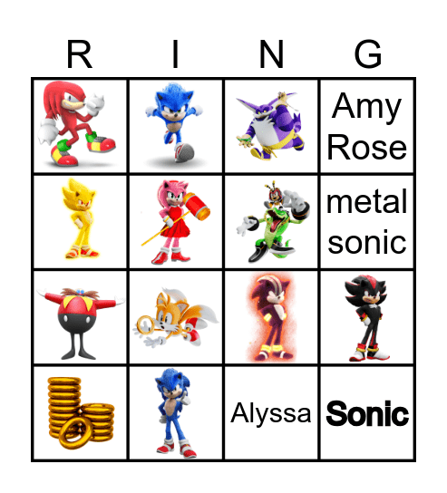 SONIC Bingo Card