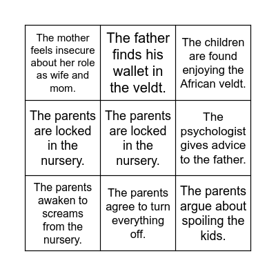 The Veldt by Ray Bradbury Bingo Card